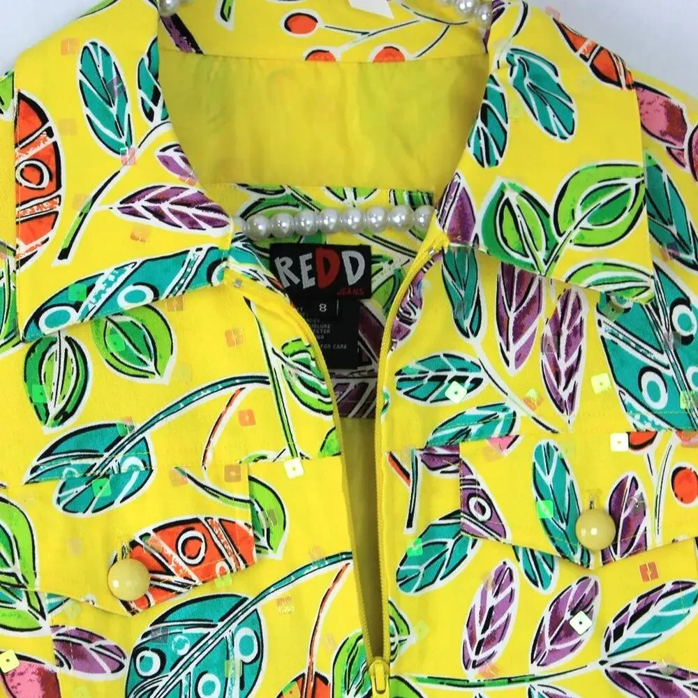 REDD Jeans Vintage Psychedelic New Wave Jacket Bright Sequins Size 8 - Picture 2 of 11